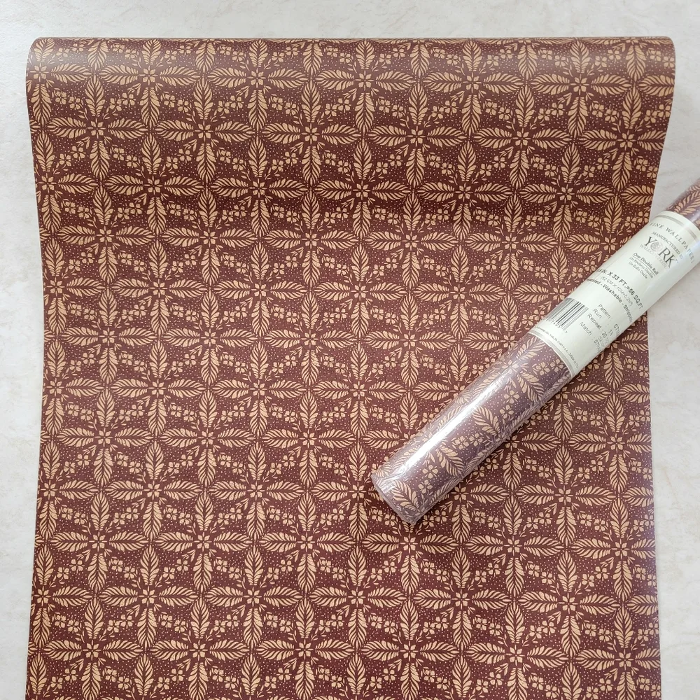 Wallpaper Red & Beige Floral Leaf Geometric country lodge
